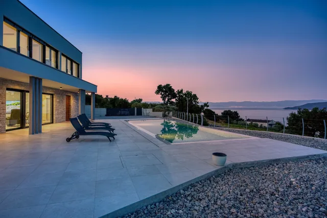 Pool and terrace at Villa Stefanija in the evening light