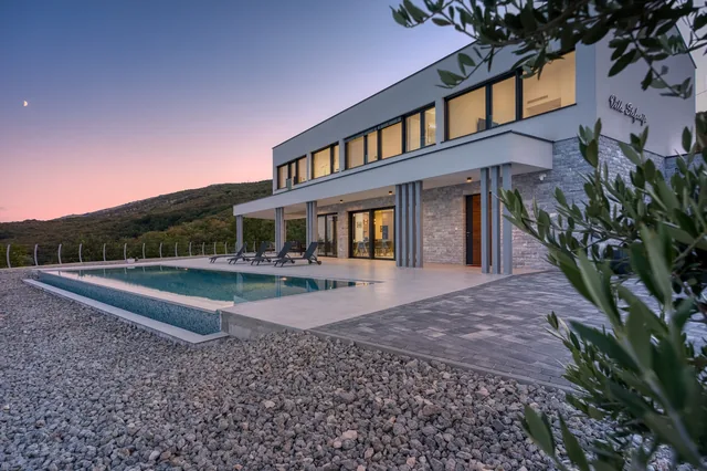 Villa Stefanija façade in the evening light